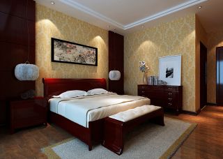 中式家装卧室壁纸装修效果图片