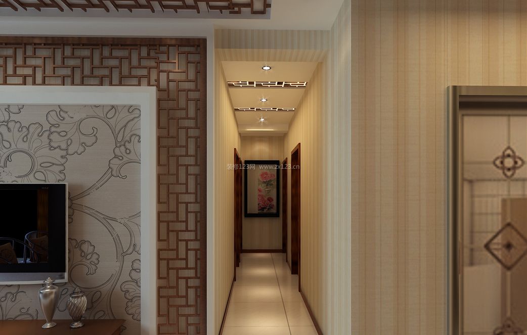 现代中式风格走廊吊顶造型效果图