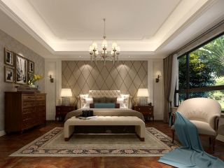 现代别墅卧室床头背景墙装修设计效果图片