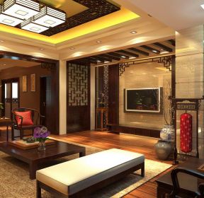 新中式别墅客厅吊顶装修效果图-每日推荐