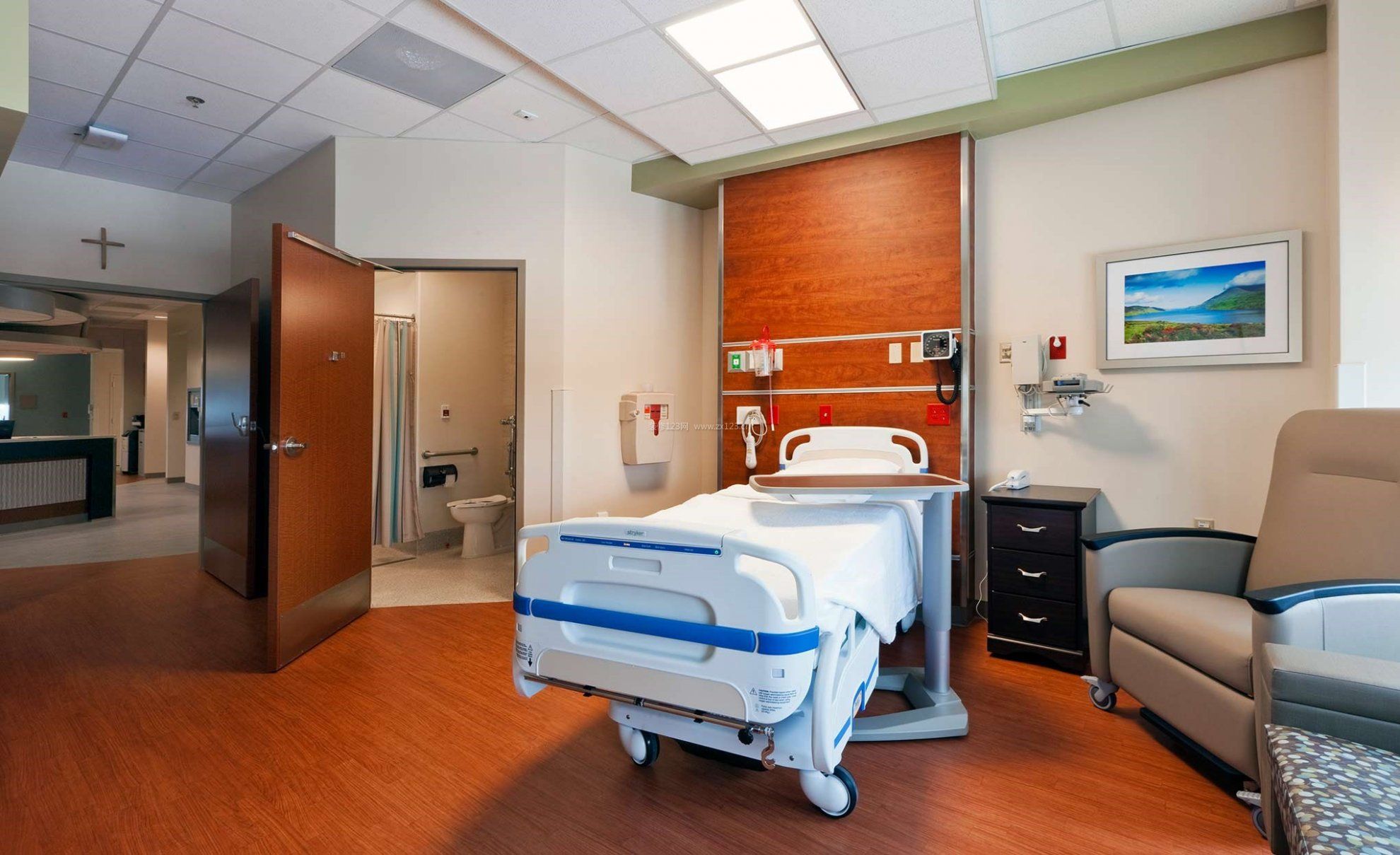现代中医院卧室室内床头背景墙图片