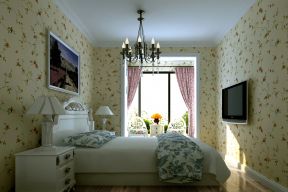 小户型卧室设计 花藤壁纸装修效果图片