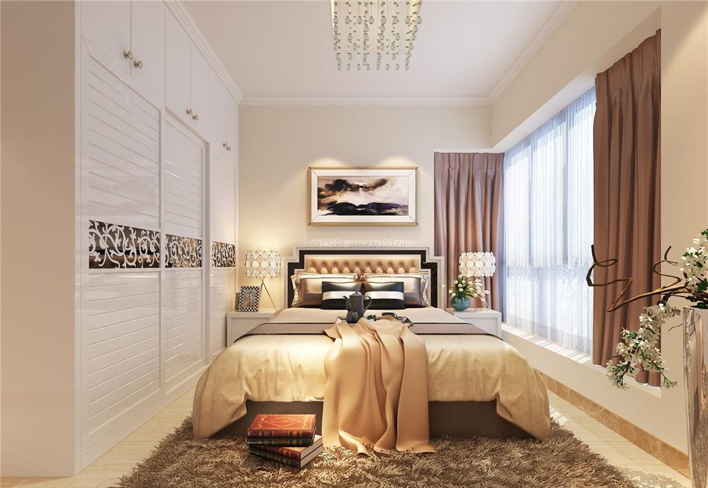 现代120平米小户型卧室飘窗设计装修效果图片
