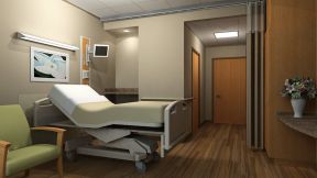 现代医院装修效果图 深褐色木地板装修效果图片