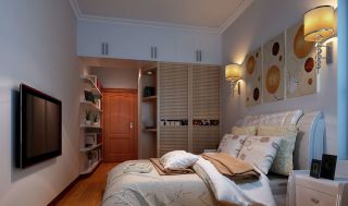 现代室内小户型卧室墙面置物架装修设计效果图片