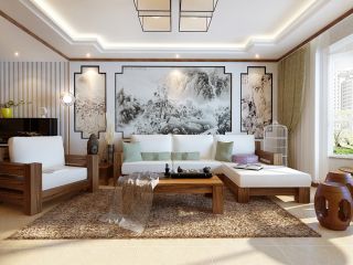 现代120平米家装客厅装饰山水画效果图