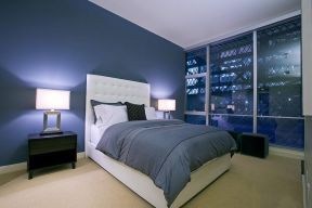 现代家装风格卧室蓝色墙面装修效果图片