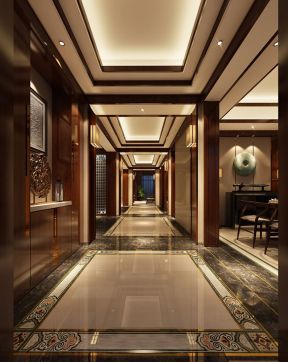 中式风格别墅设计 走廊装修效果图片