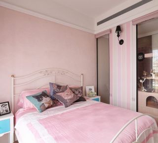 现代简约儿童房粉色墙面装修效果图片