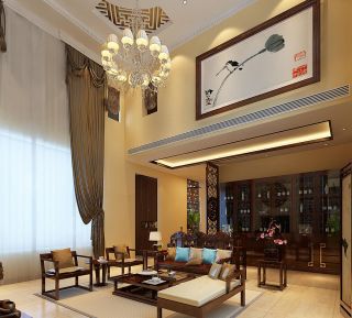 中式风格别墅挑高客厅装修设计效果图片