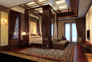 中式风格别墅卧室吊顶设计效果图