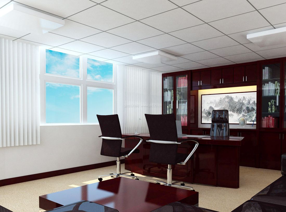 现代办公室风格白色窗帘装修效果图片