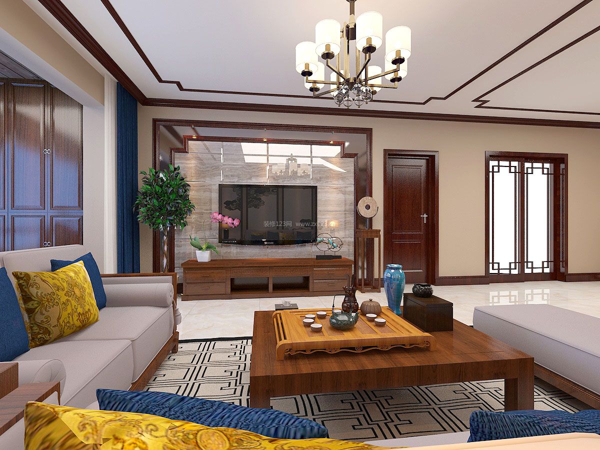 中式家装客厅效果图 实木电视柜