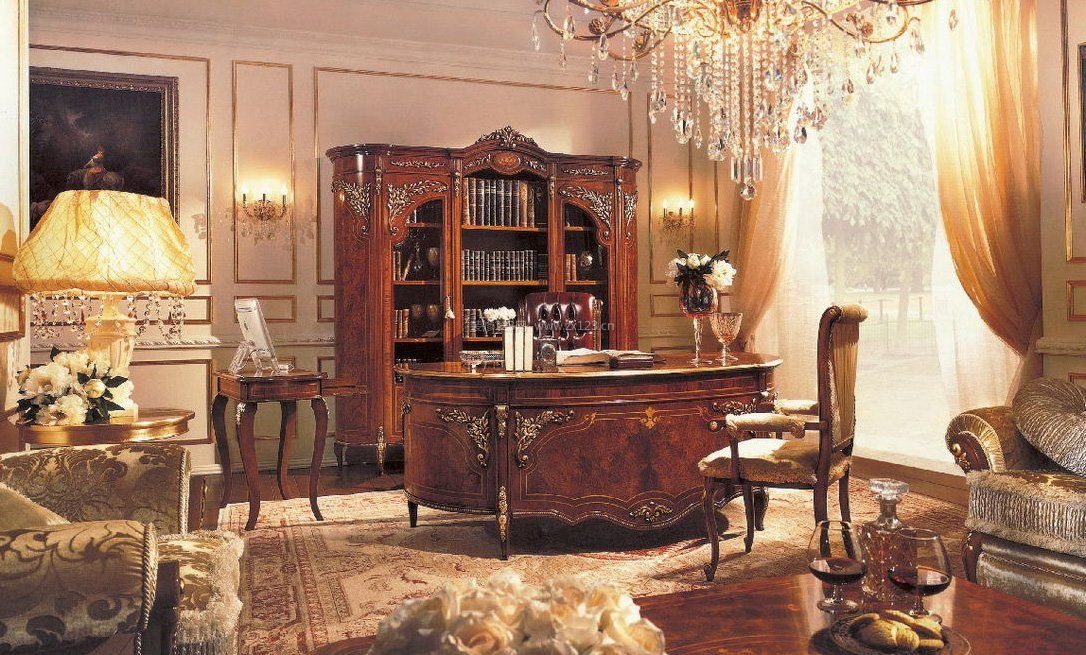低调奢华美式风格办公室书柜装修图片