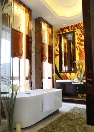 新中式风格卫生间镜子背景墙图案设计图