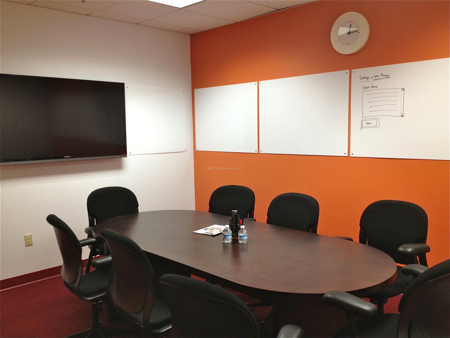 简约新中式风格办公会议室背景墙装修效果图