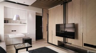50平米小户型客厅木质背景墙装修设计效果图片