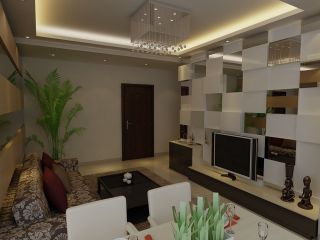 现代家装50平米小户型客厅电视背景墙设计装修效果图片