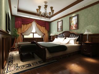 家装卧室美式风格窗帘是效果图