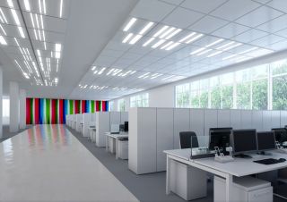 白色现代大办公室装修效果图