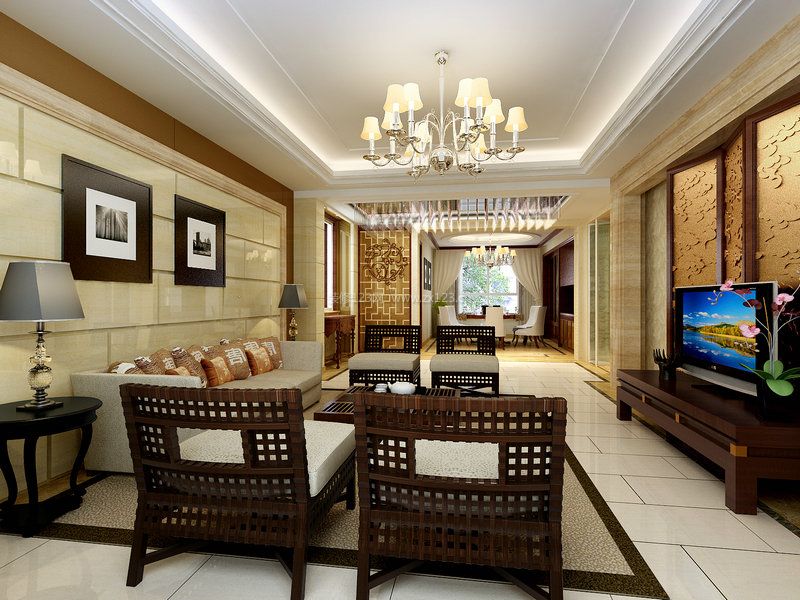中式风格设计元素 室内客厅电视墙设计