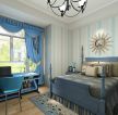 地中海小卧室房蓝色窗帘装修效果图片