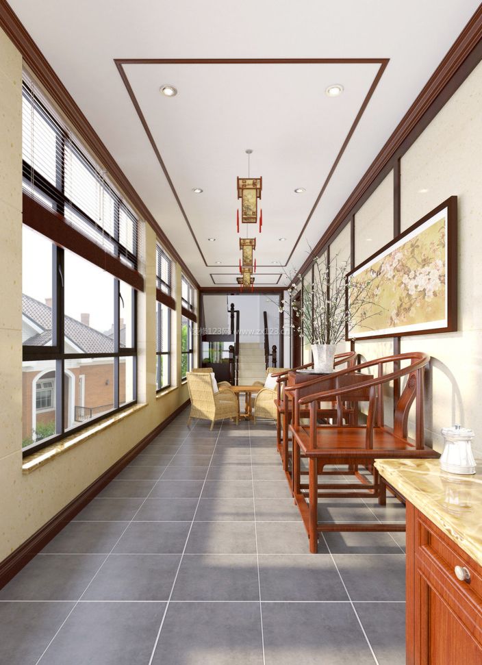2023中式别墅建筑阳台装饰图片