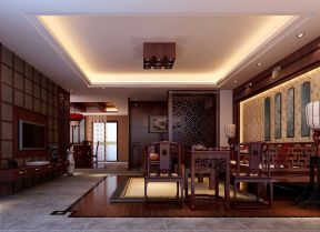 中式风格元素客厅电视墙造型设计装修图片