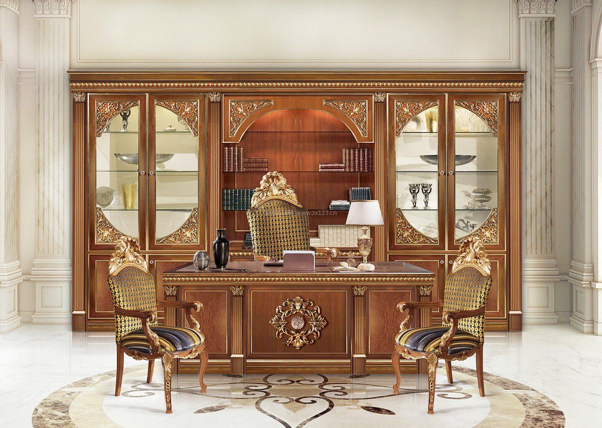 欧式古典风格办公室书柜装饰
