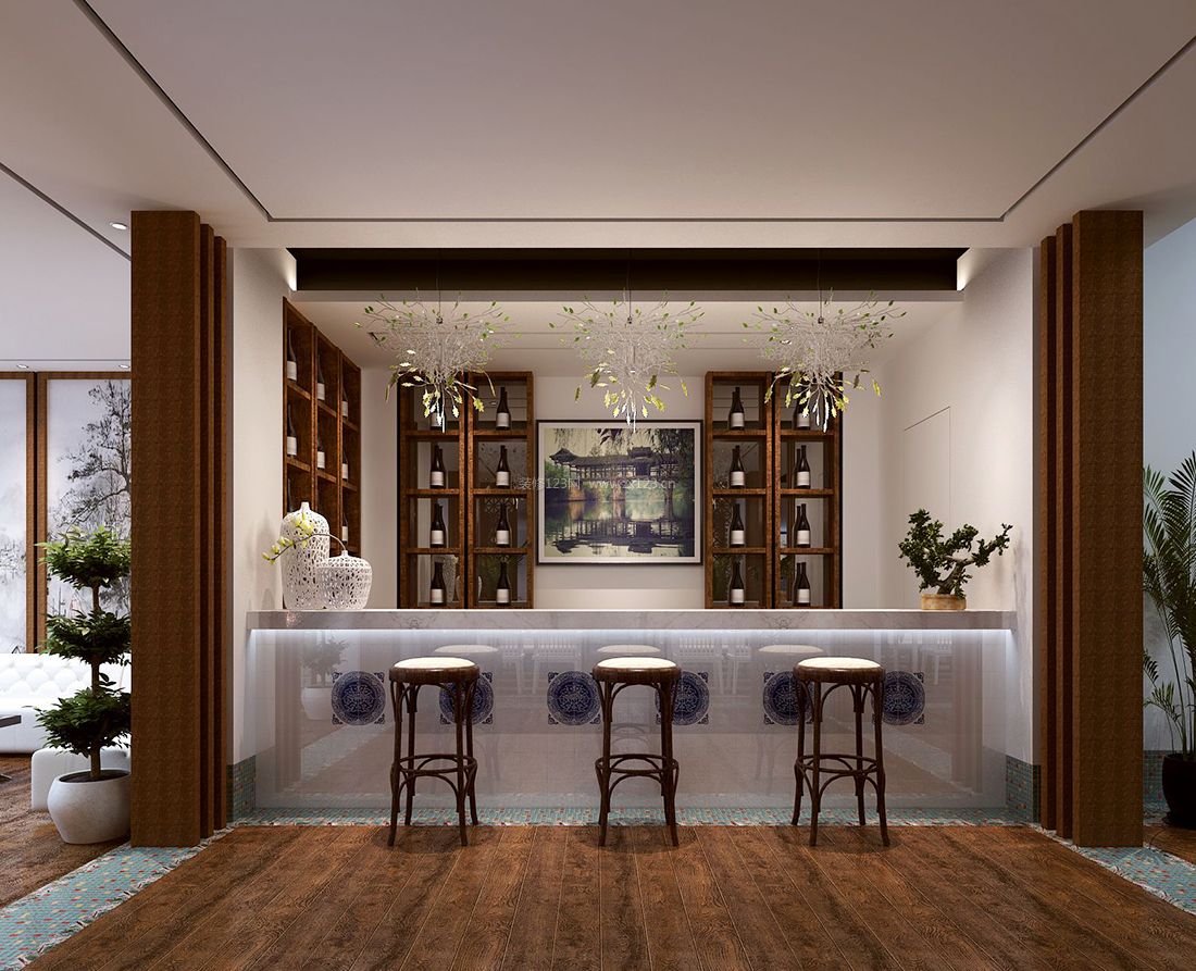 中式空间元素酒柜吧台设计装修效果图