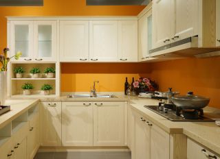 欧式小型别墅厨房黄色墙面装修效果图片