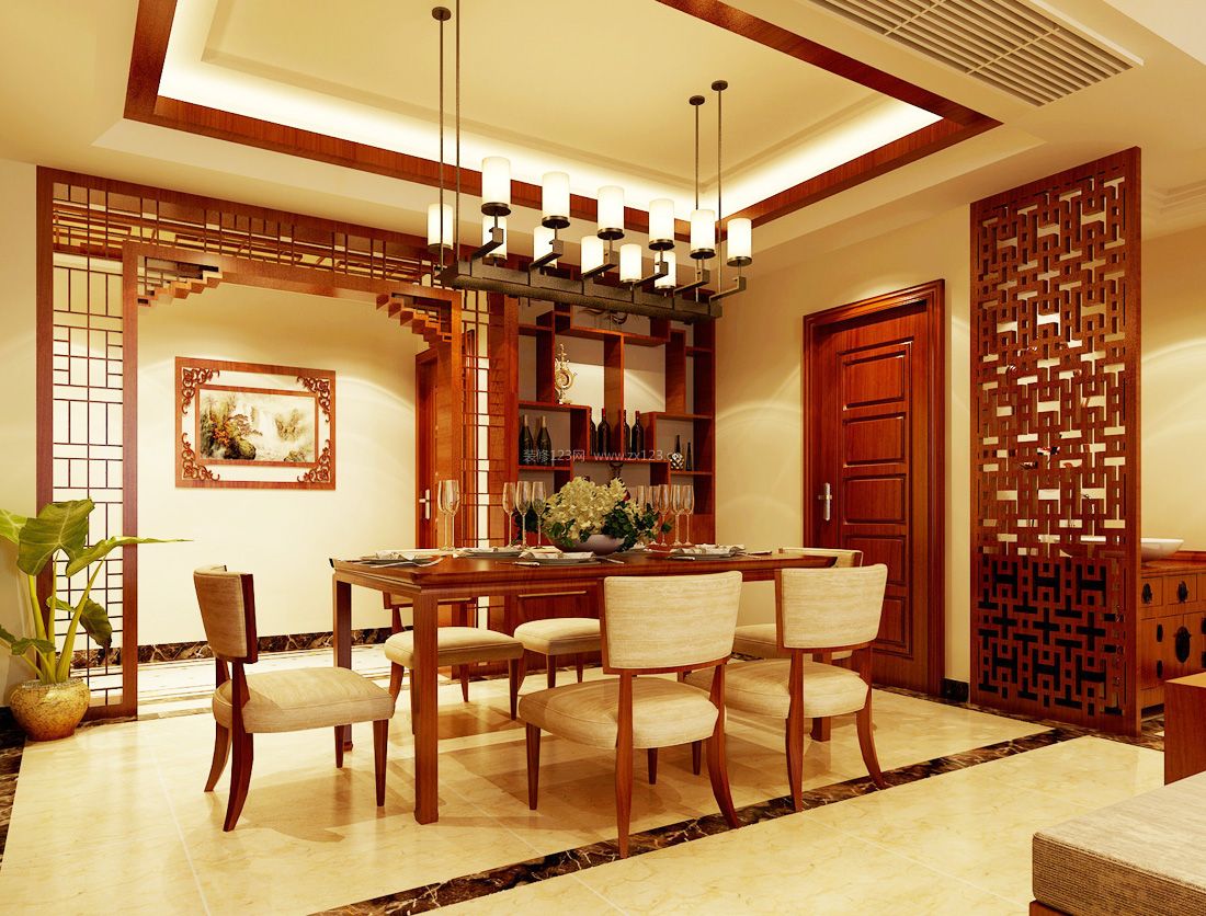 室内餐厅装修新中式家具元素效果图大全