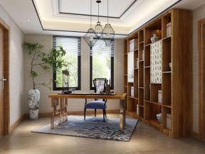 新中式家具元素 中式别墅书房效果图