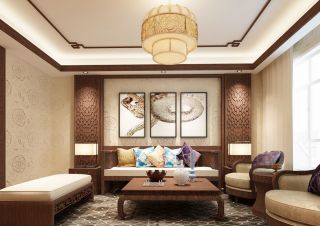 中式风格时尚简约客厅装修壁纸效果图片