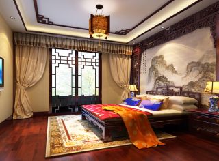 中式风格别墅卧室壁纸装修效果图