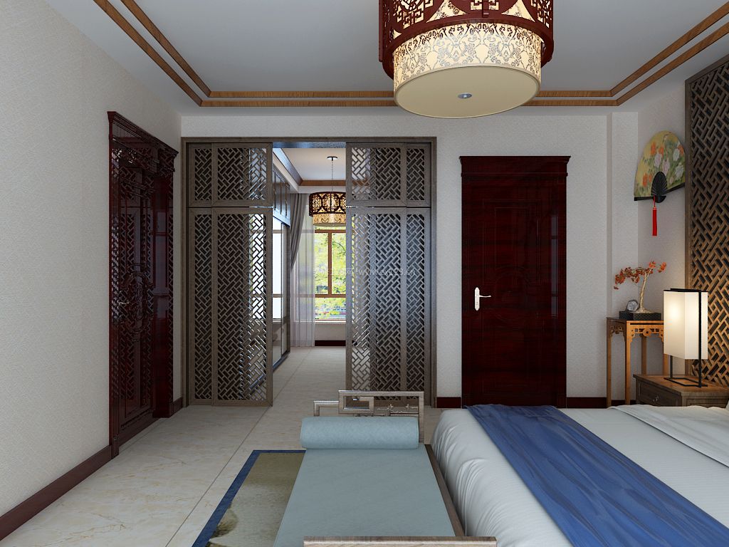 现代中式别墅装修效果图 卧室门