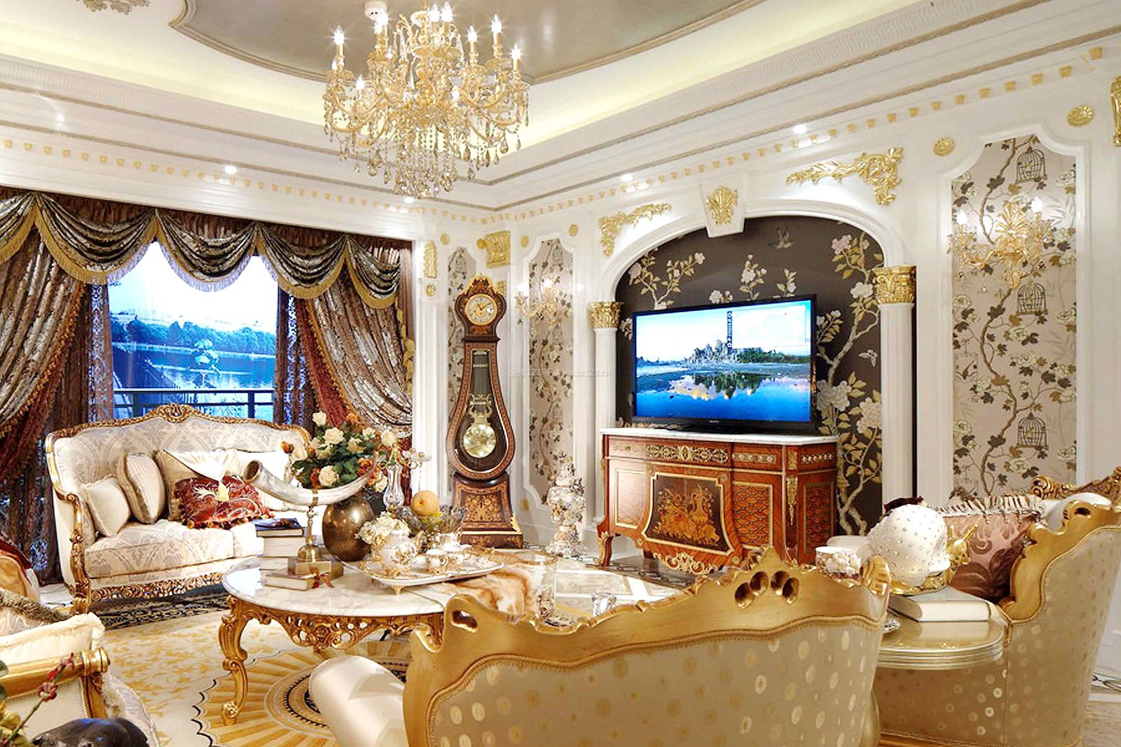 欧式别墅客厅电视墙造型设计装修效果图
