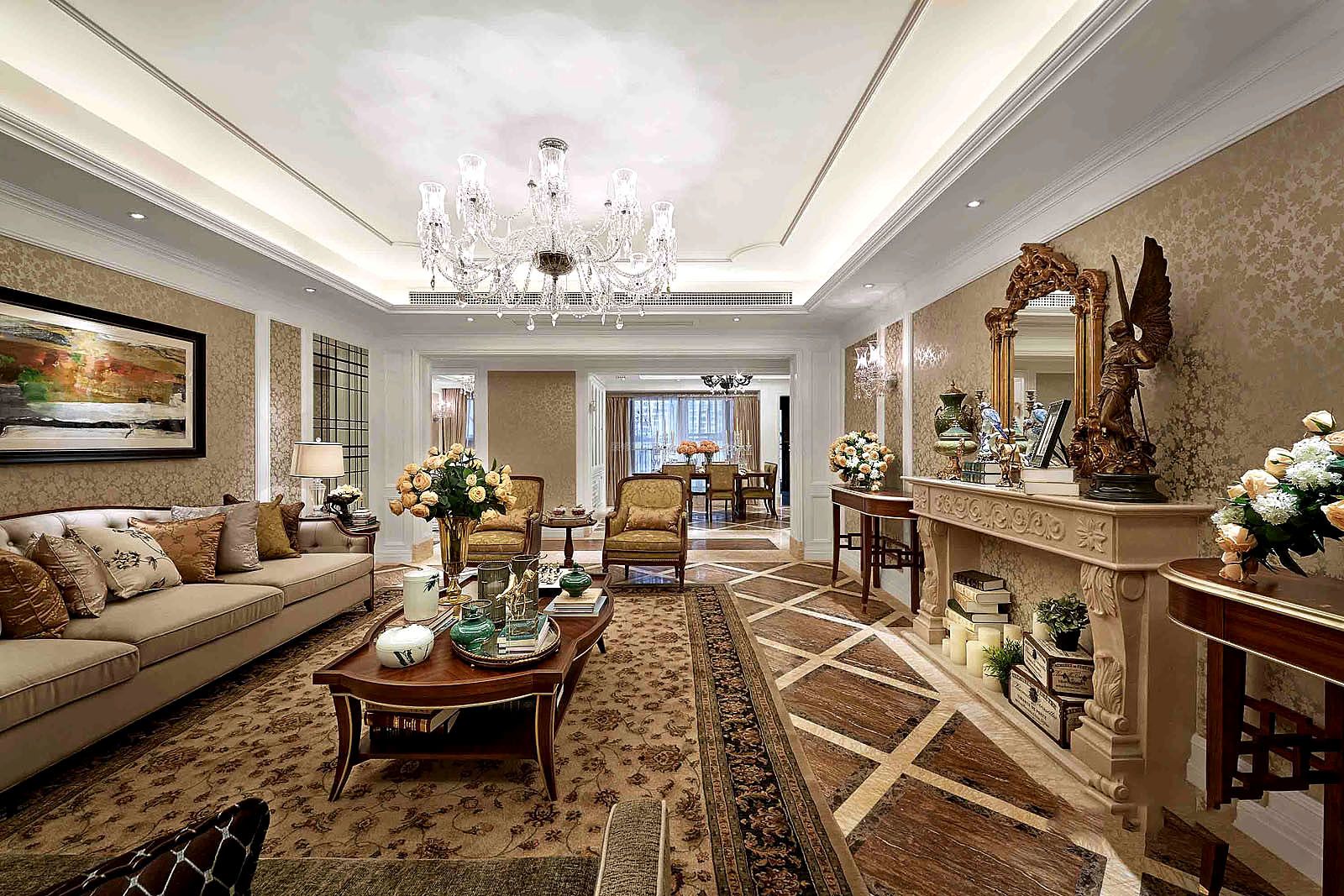 欧式别墅室内电视墙装修效果图