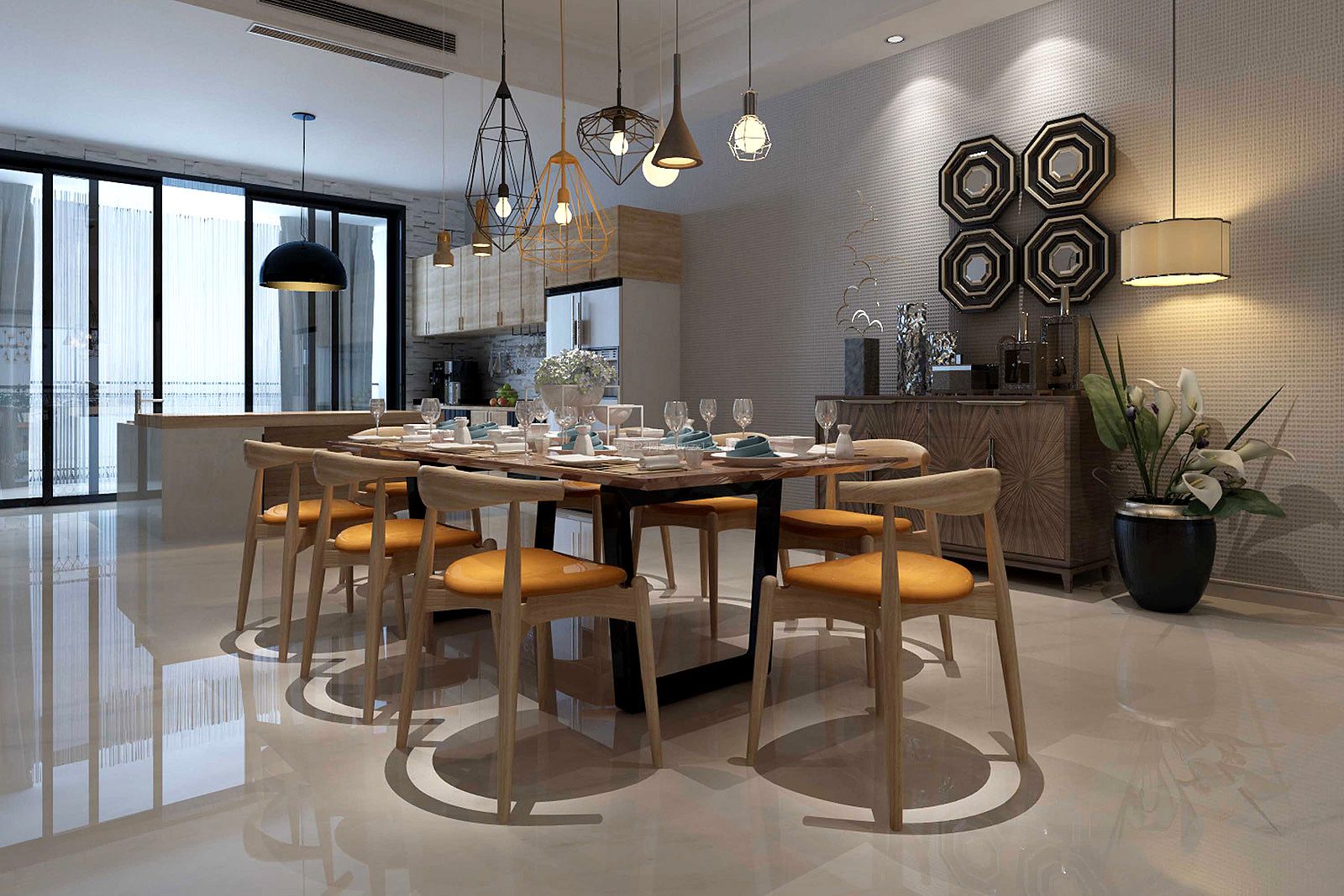 现代开放式厨房餐厅装修效果图