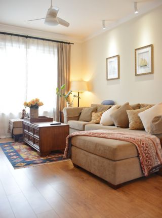 日式田园风格客厅转角沙发装修效果图片