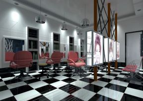 现代美发店黑白相间地砖装修效果图片