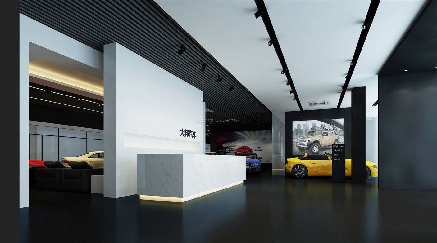黑白风格汽车展厅设计装修效果图