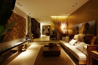 5万东南亚风格室内客厅电视墙设计案例