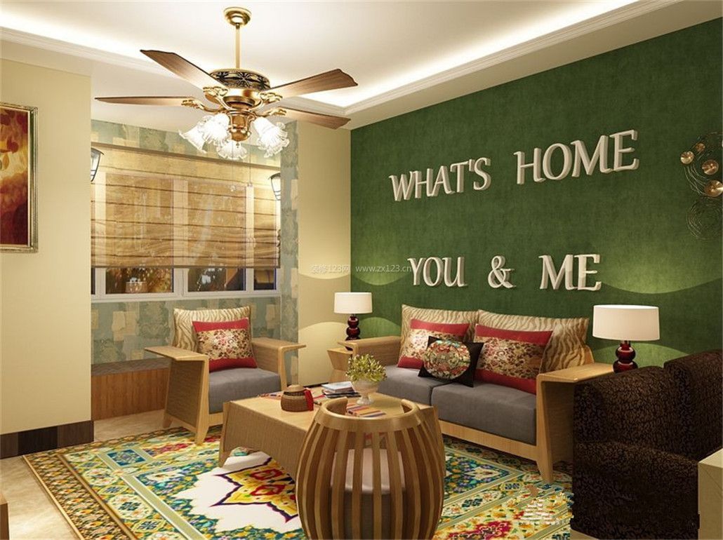 东南亚风格家庭装修 沙发背景墙装修效果图片