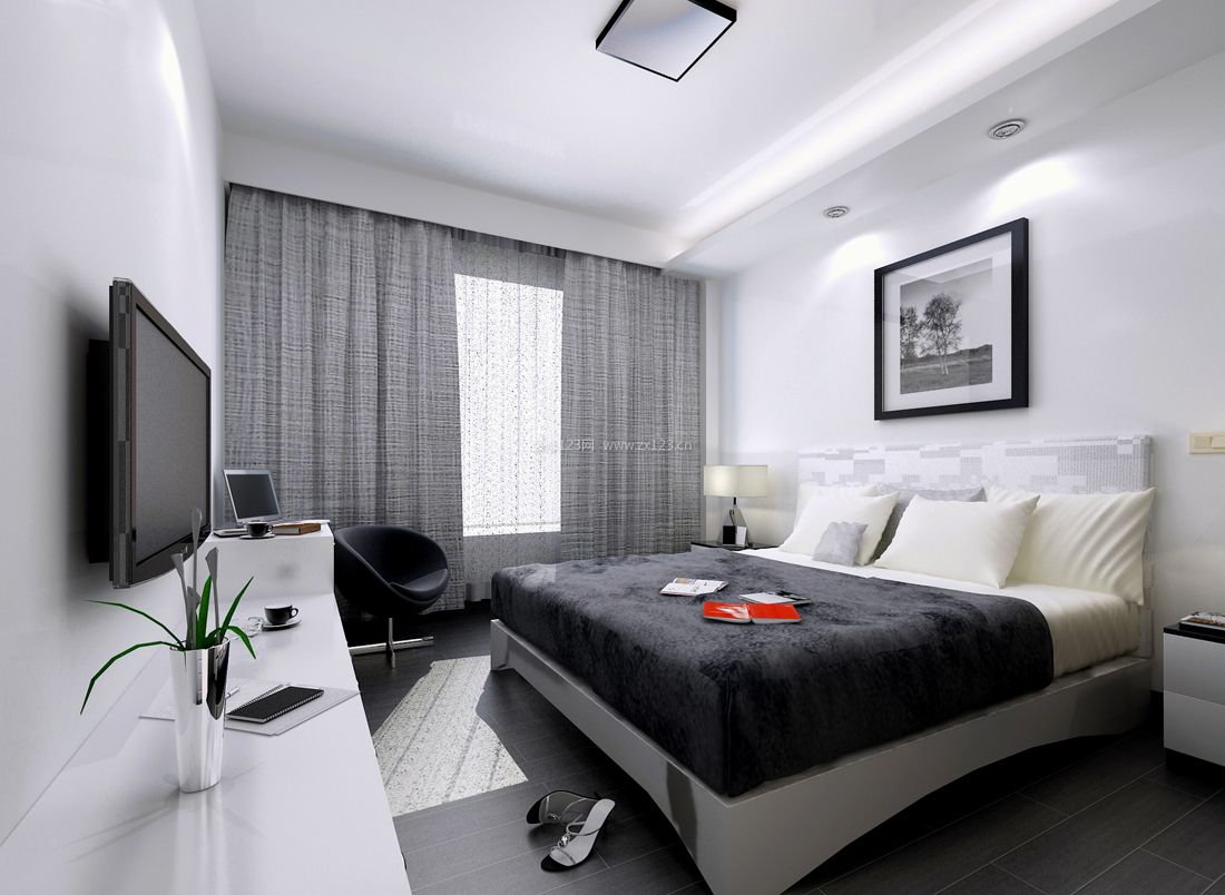 2023现代简约两室两厅家装卧室窗帘效果图