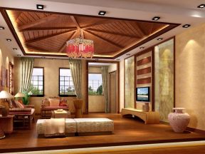 东南亚风格样板间 客厅吊顶设计