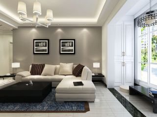 2023现代简约两室两厅转角沙发装修效果图片