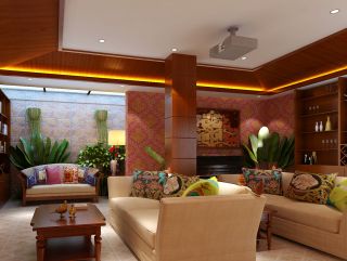 东南亚风格样板间客厅沙发摆放装修效果图片