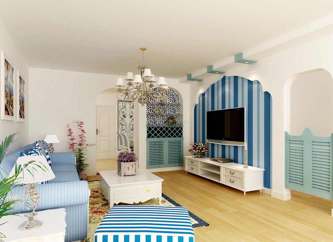 地中海风格小户型客厅电视背景墙装修效果
