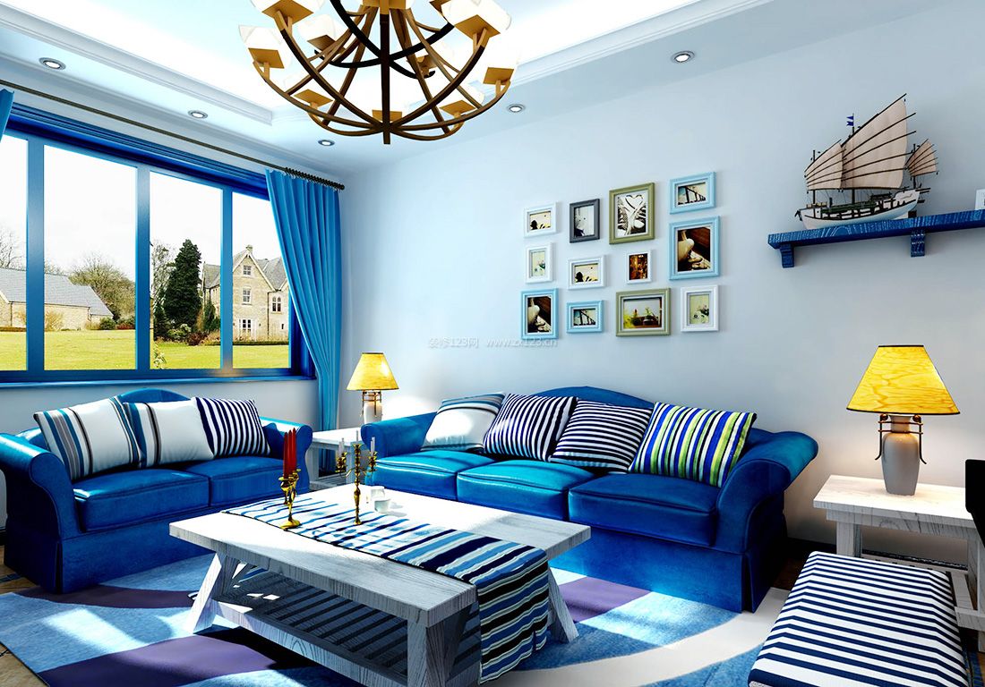 地中海风格80平米小户型客厅家具摆放装修效果图